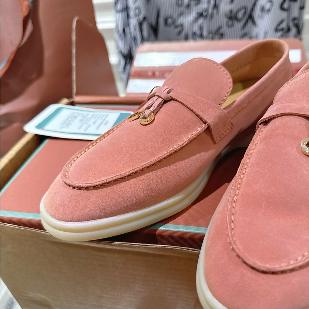 💗 Blush Pink Loro Piana Loafers | Summer Walk Suede Flats 👡 - Picture 6 of 8